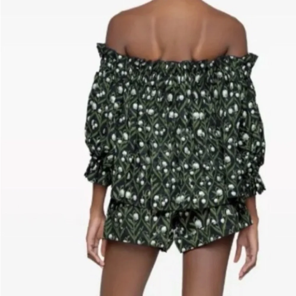 AGUA BY AGUA BENDITA Floral Off-Shoulder Top - Black and Green Size M - Picture 4 of 12
